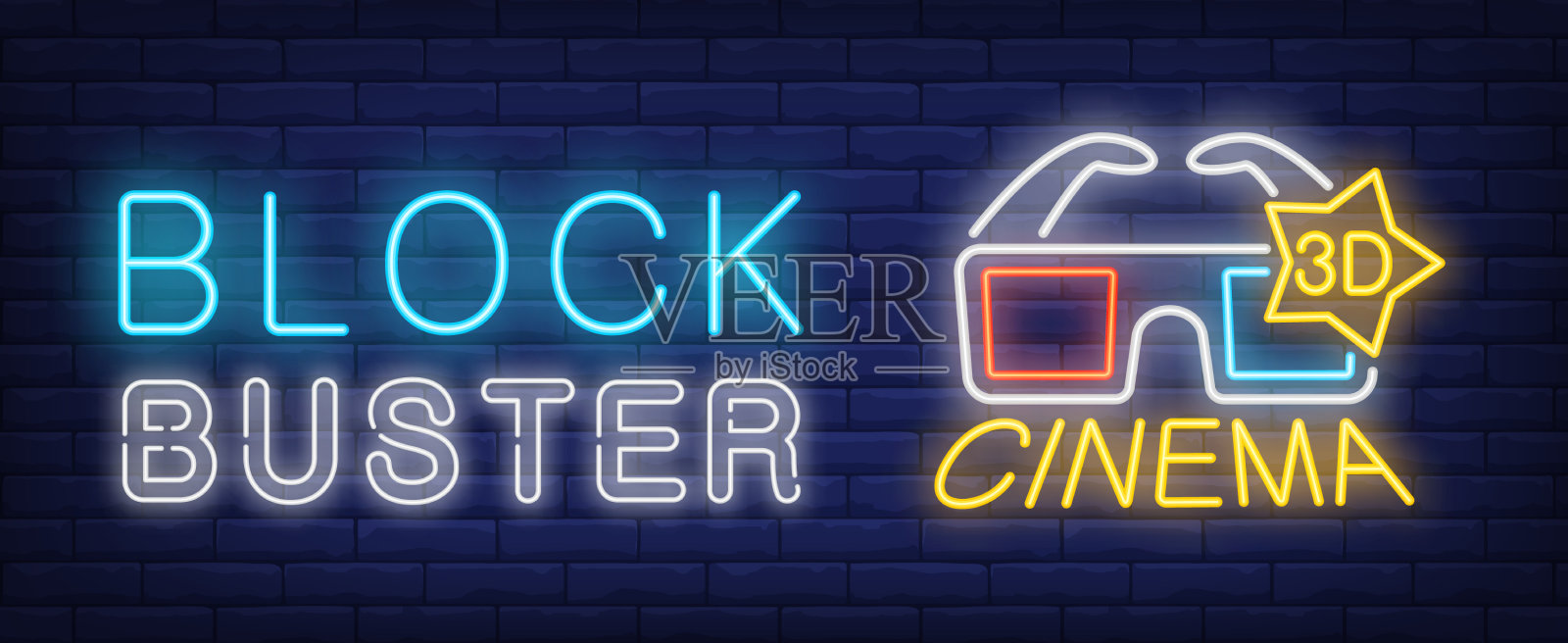 大片3d电影院霓虹灯风格的横幅插画图片素材