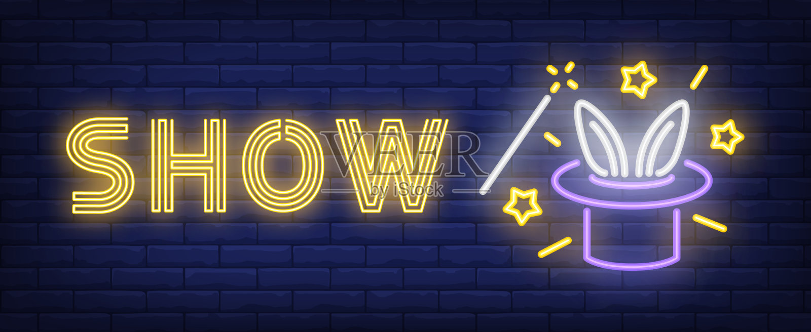 展示霓虹灯文字与帽子和兔子耳朵插画图片素材