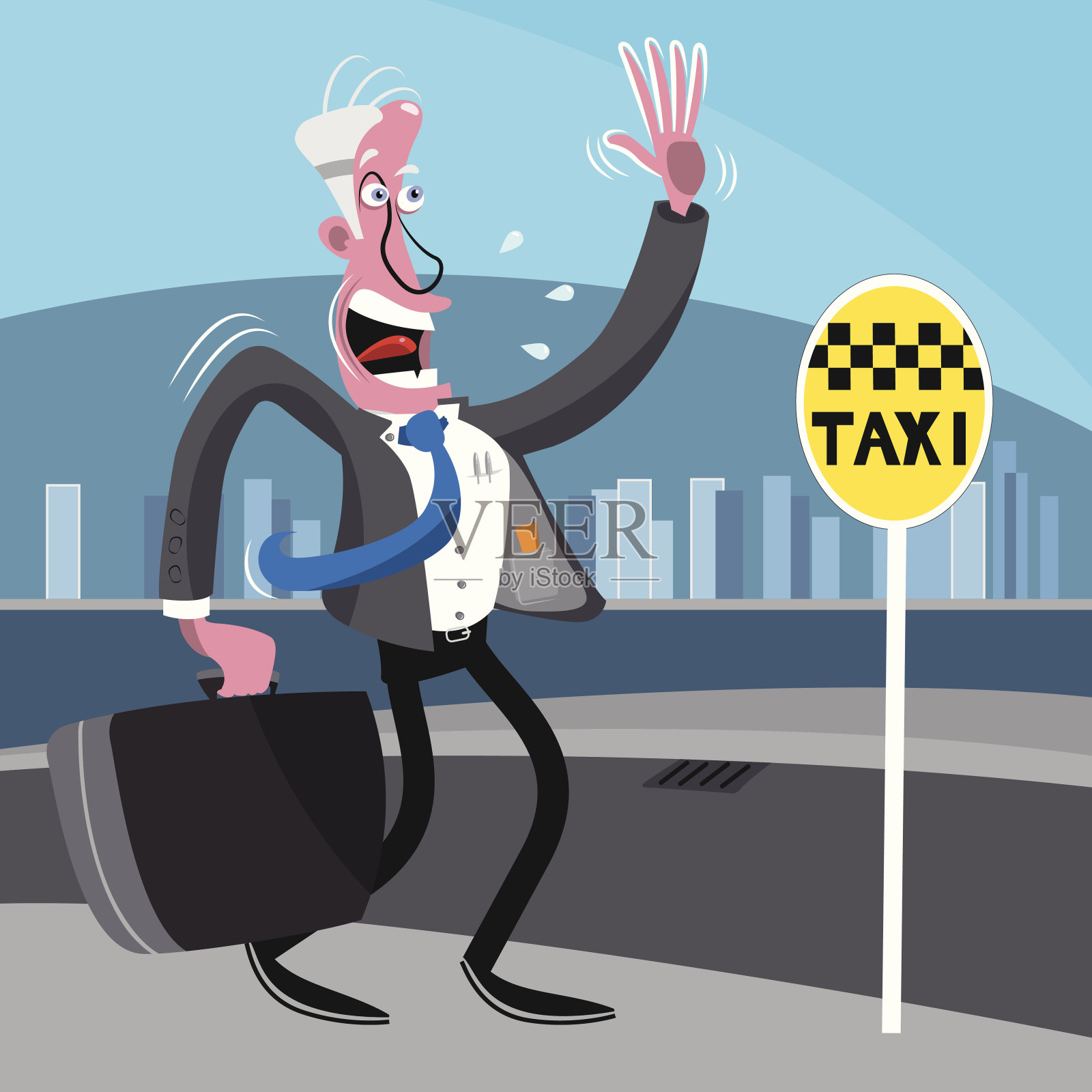 打一辆出租车插画图片素材