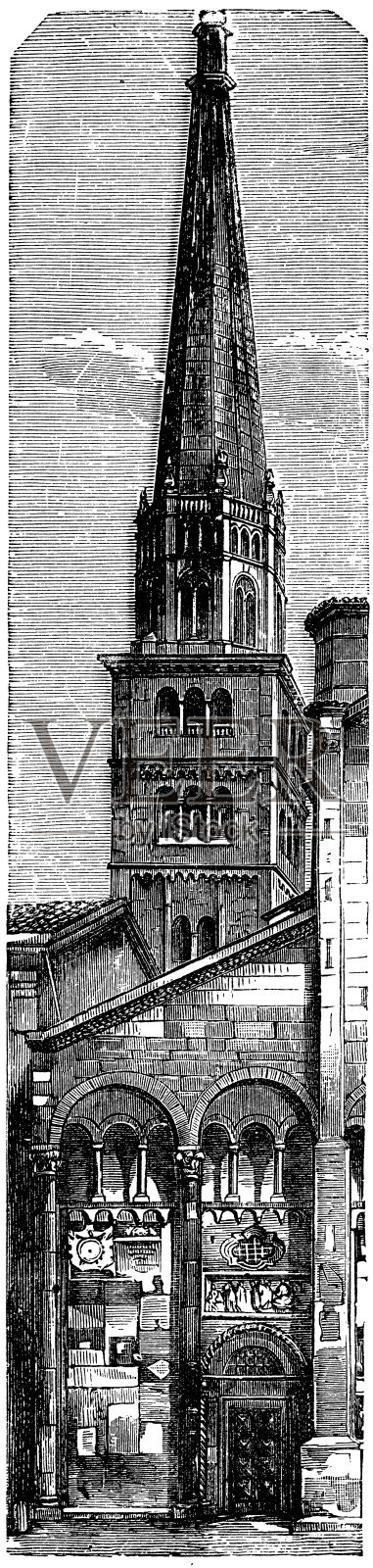 古董插图:摩德纳大教堂插画图片素材