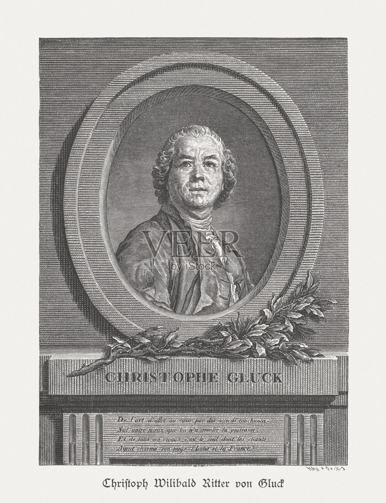 格鲁克，德国作曲家(1714-1787)，木刻，1885年出版插画图片素材