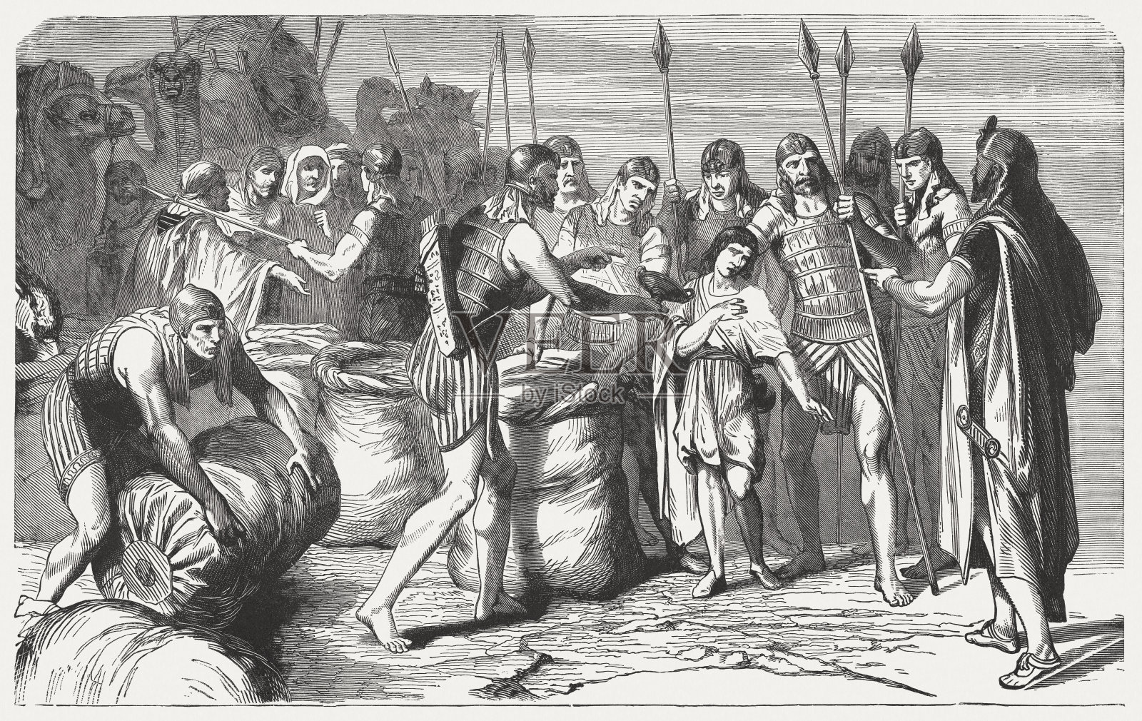 在便雅悯的口袋里发现了杯子(创世纪44,12)插画图片素材