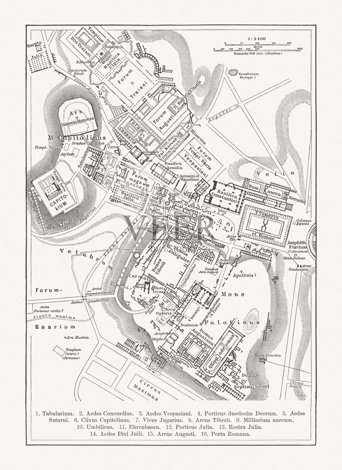古罗马地图，木刻，1897年出版照片摄影图片