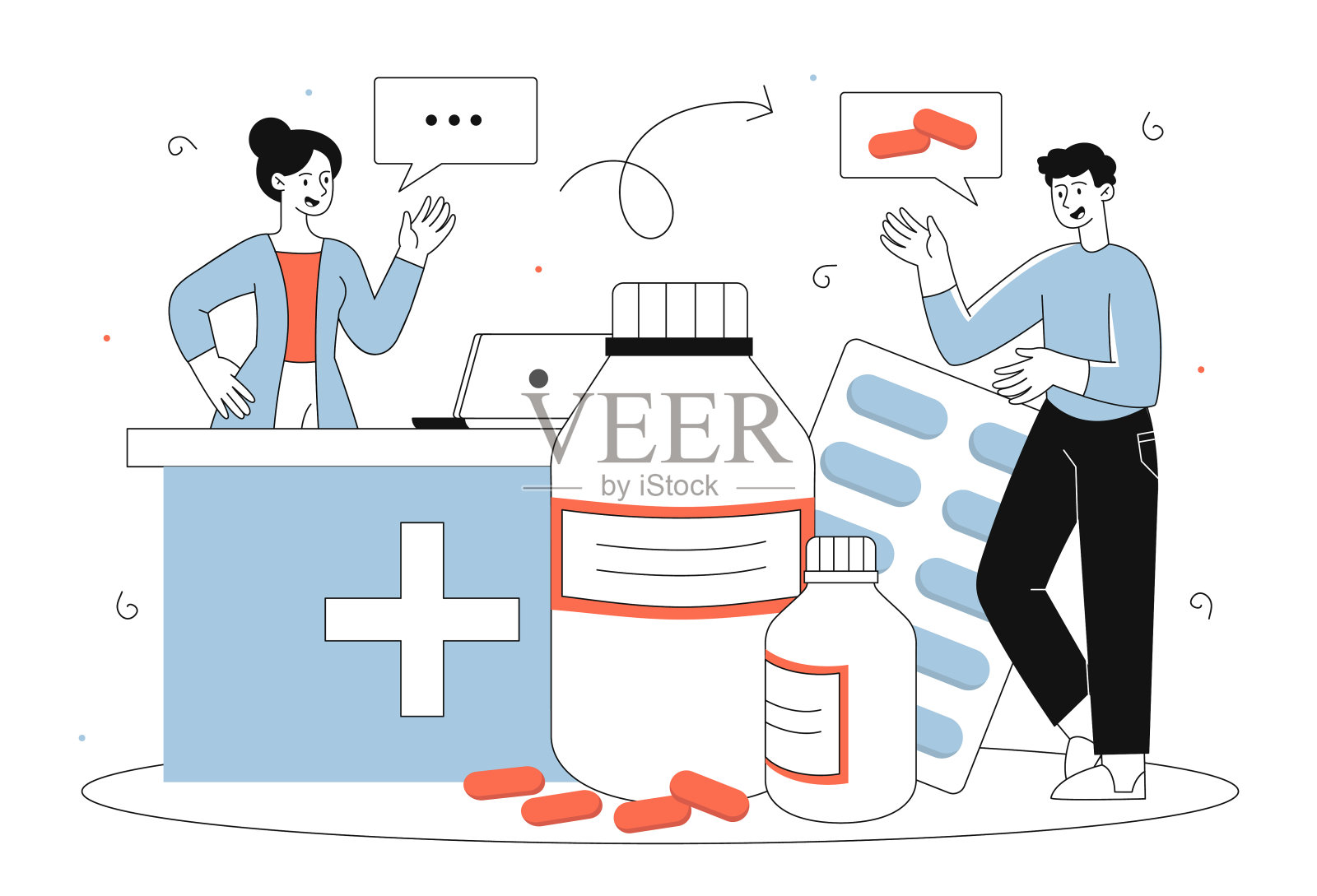 人们在药房矢量线的概念插画图片素材