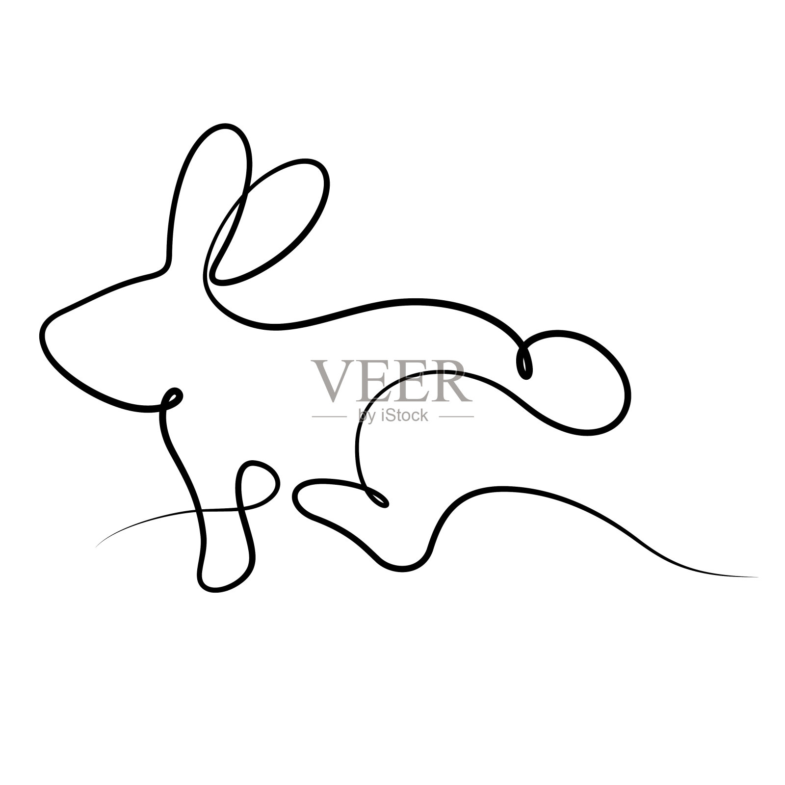 兔子连续线条画书法线条风格矢量插画图片素材