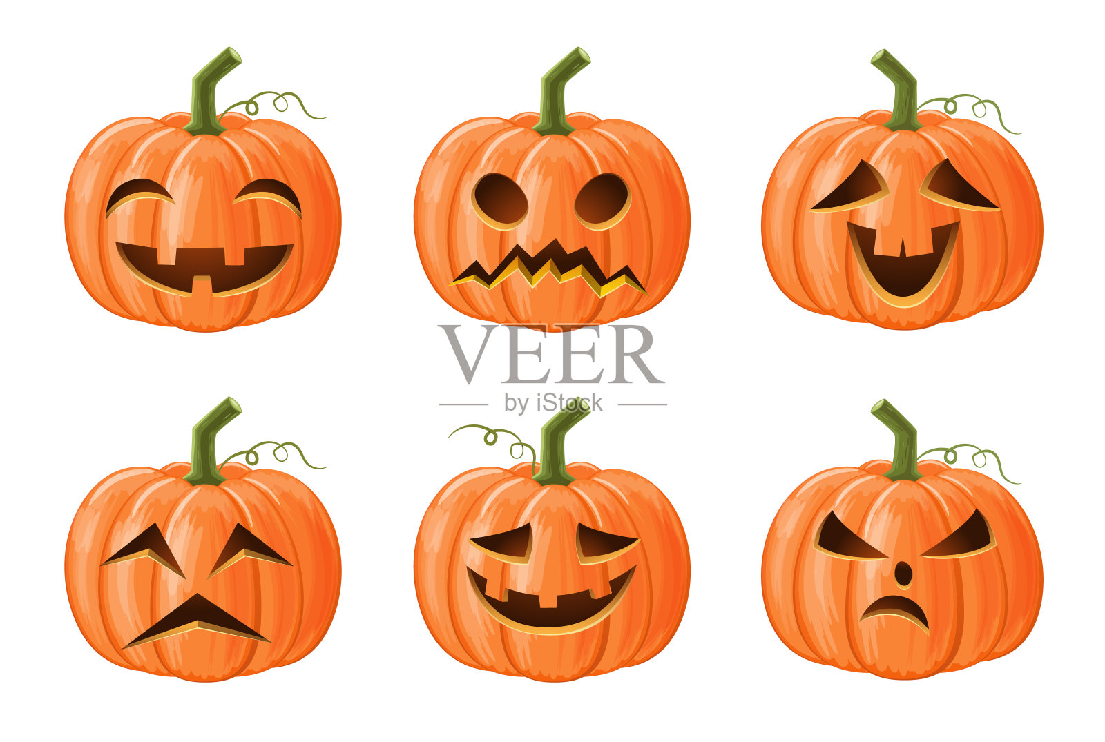 万圣节南瓜套装。杰克灯笼。孤立的背景。向量。插画图片素材