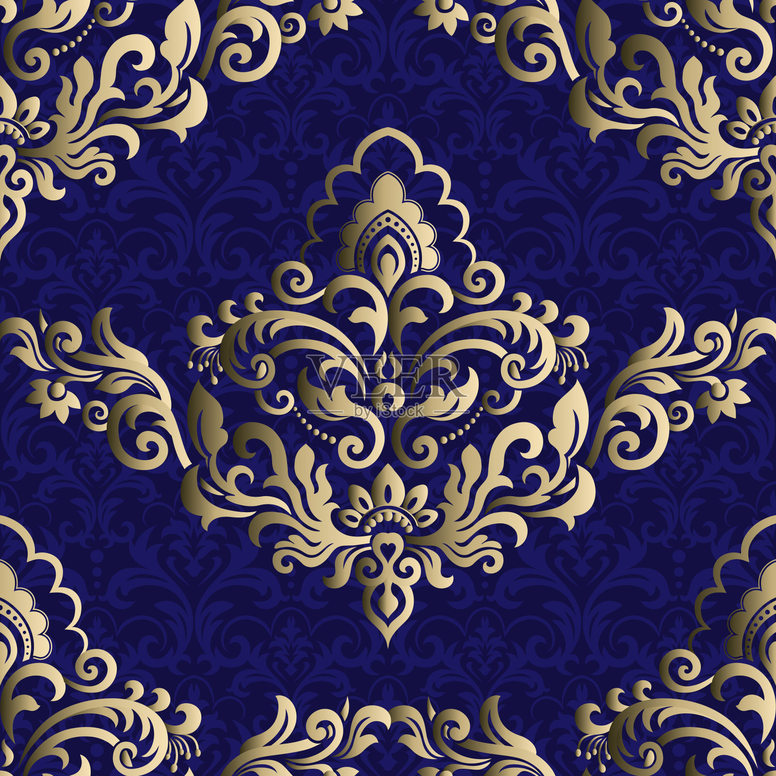 无缝图案与锦缎装饰。矢量复古花卉无缝图案元素。插画图片素材