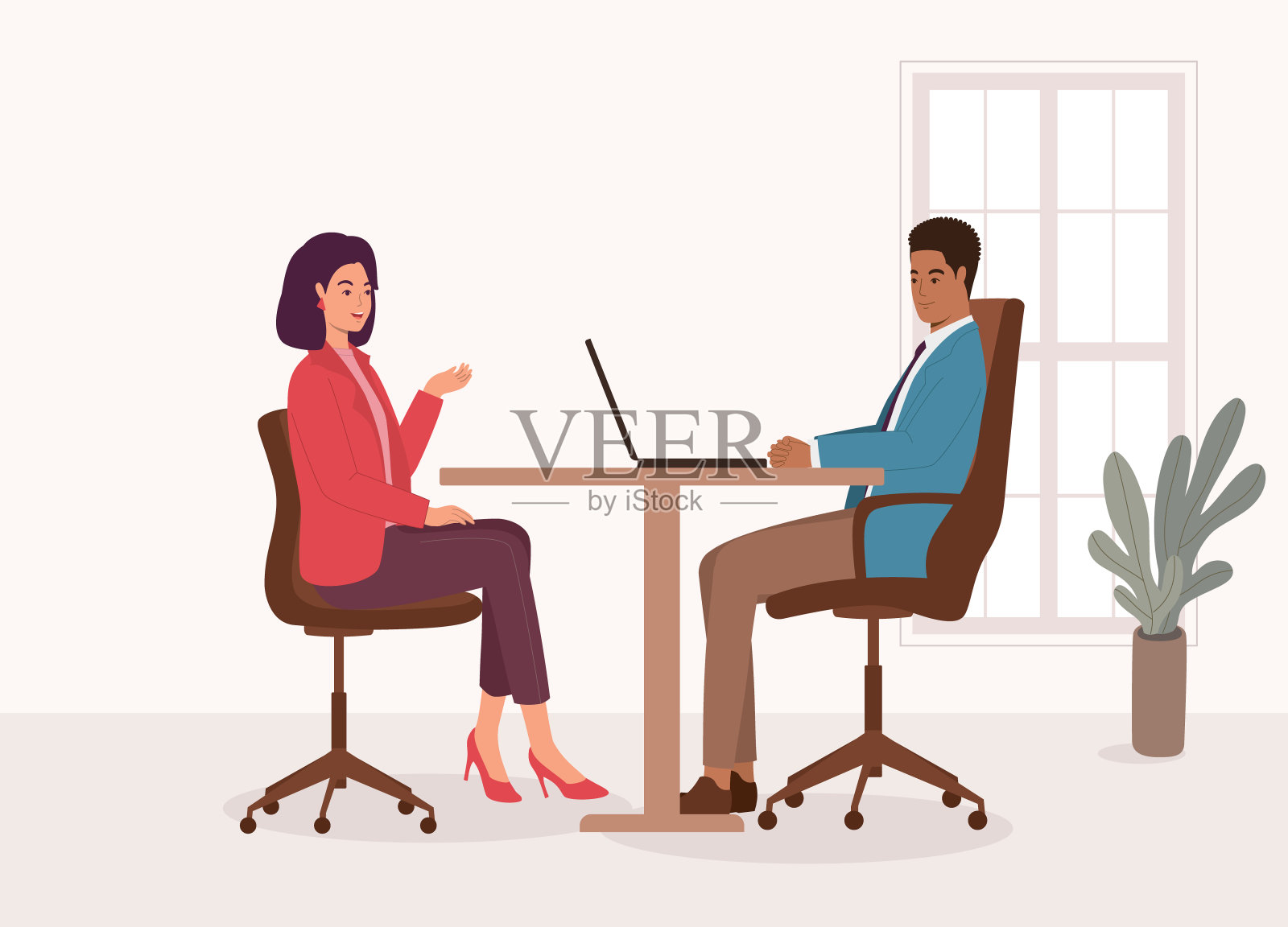 经理和求职者在办公室进行工作面试。插画图片素材