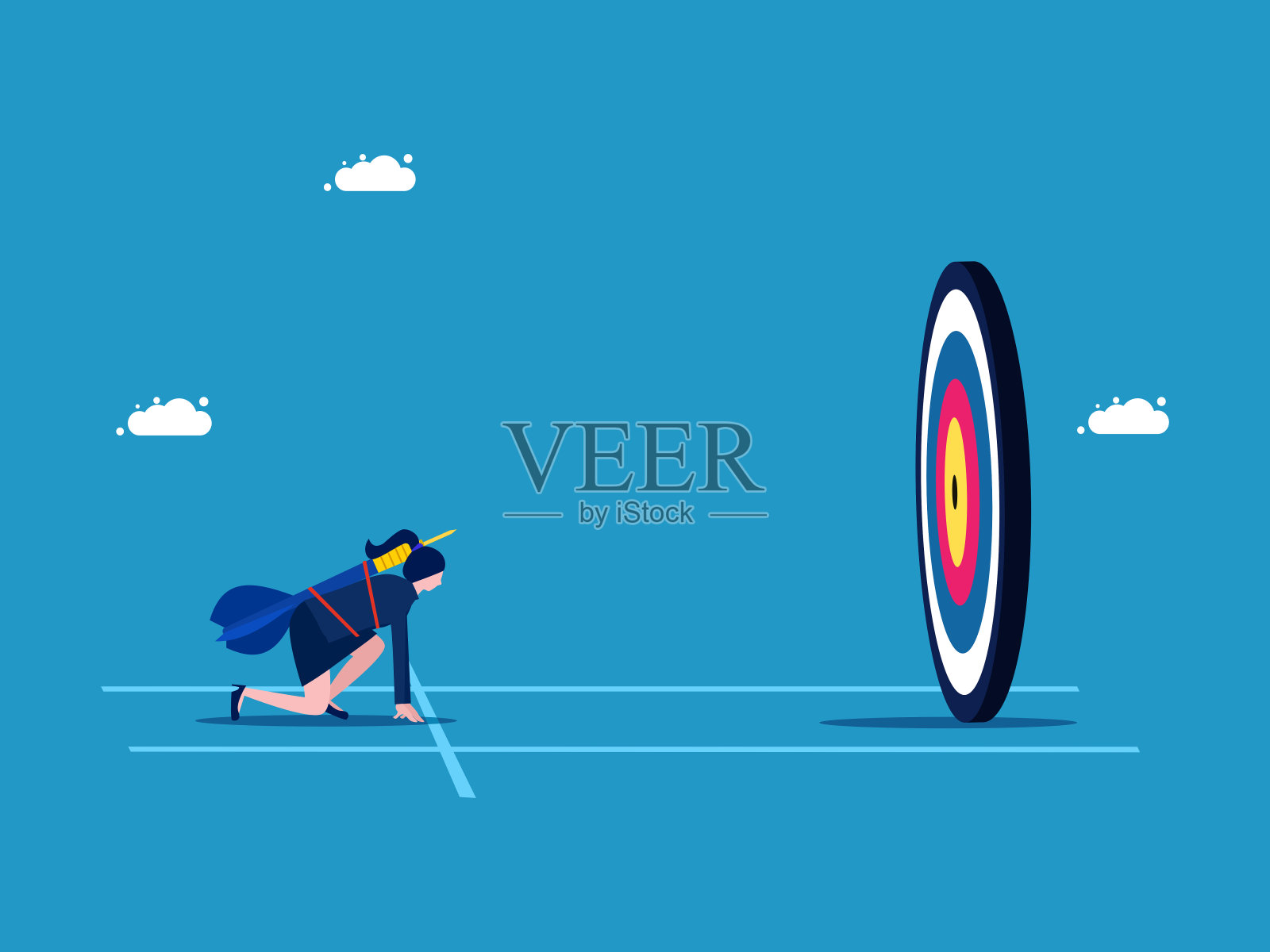 准备瞄准目标。女商人开始有目标地奔跑插画图片素材