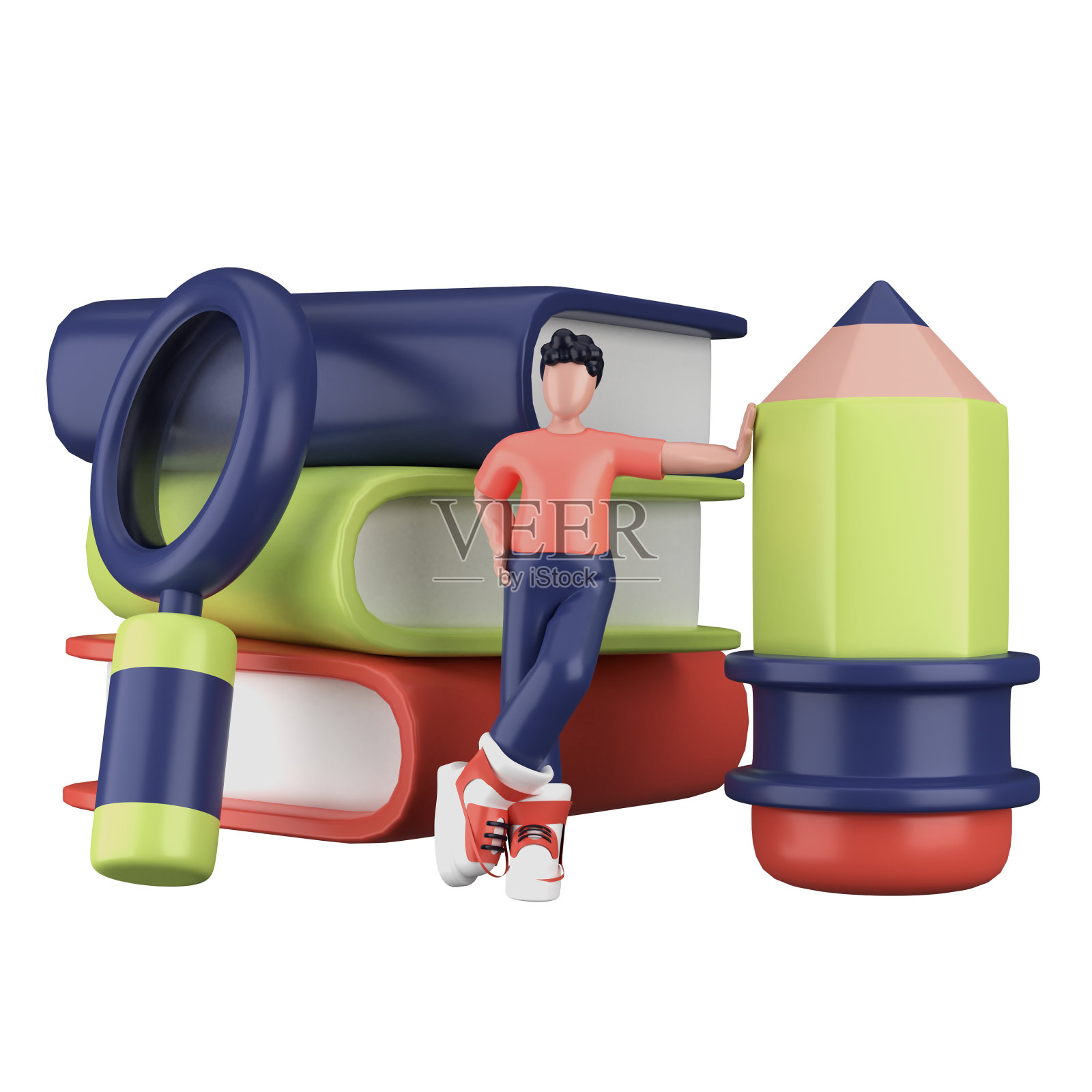 插图概念的3d渲染，适合设计教育和科学资产，回到学校的概念，办公室等3d图标集与孤立的白色背景照片摄影图片