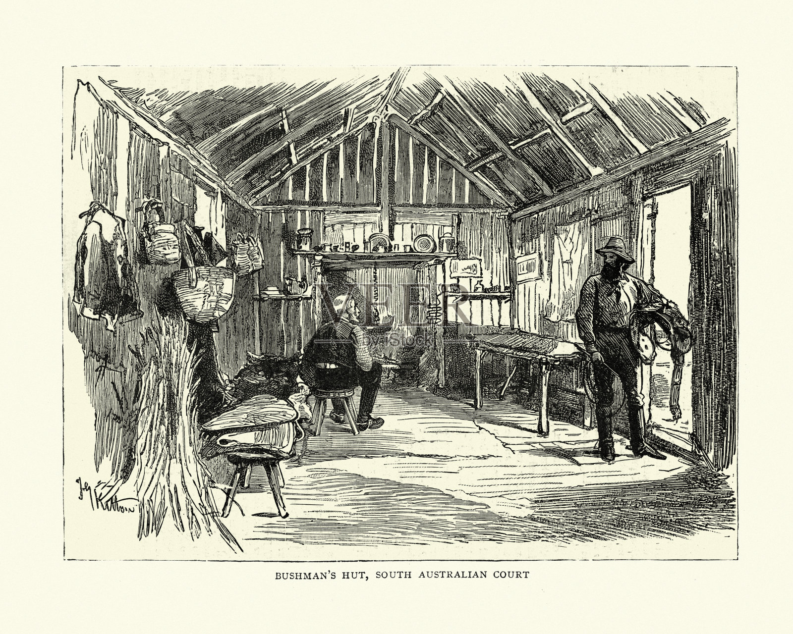 布须曼小屋，南澳大利亚，19世纪插画图片素材