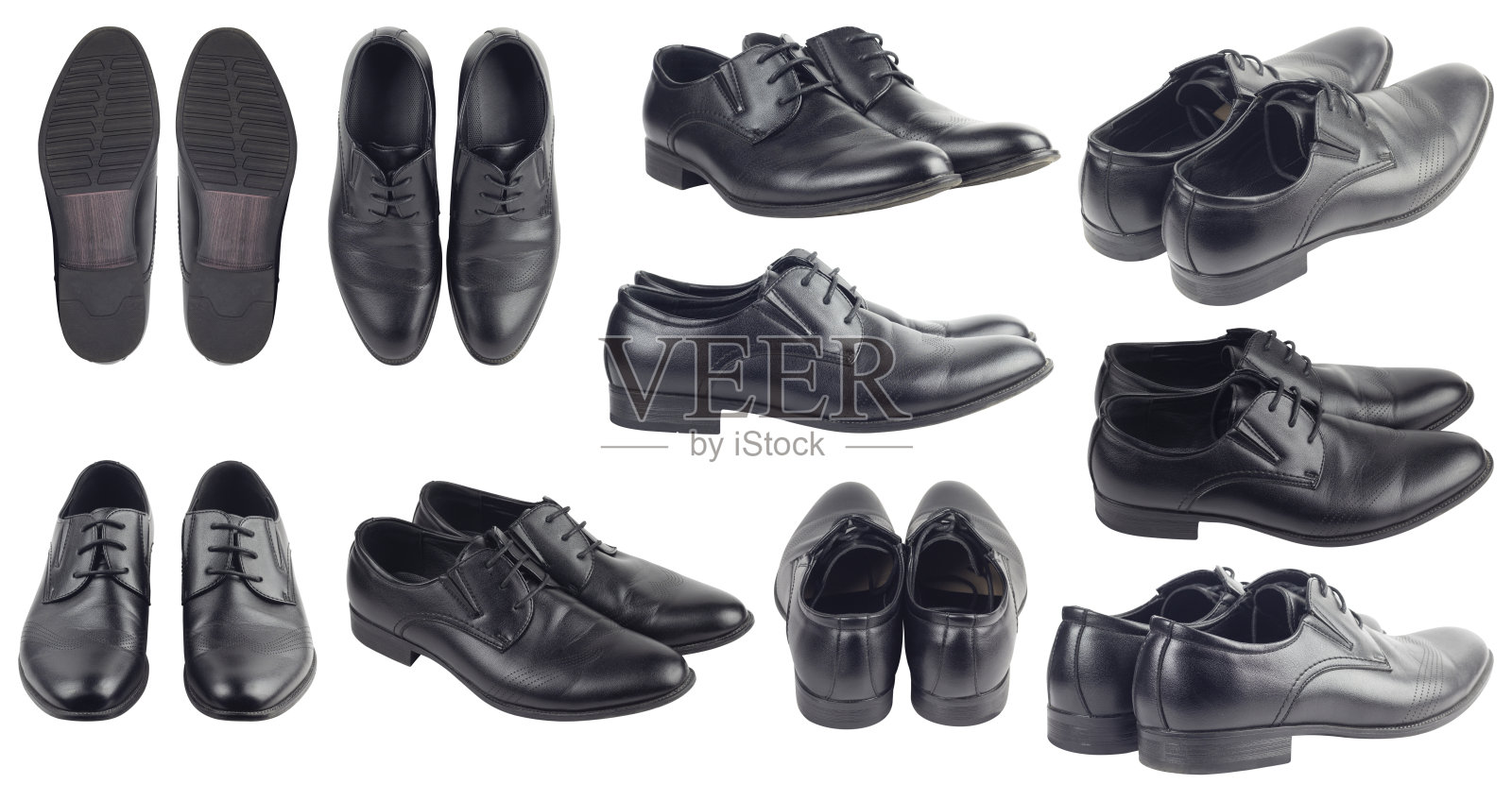 集经典男士黑色皮鞋与背景隔离照片摄影图片