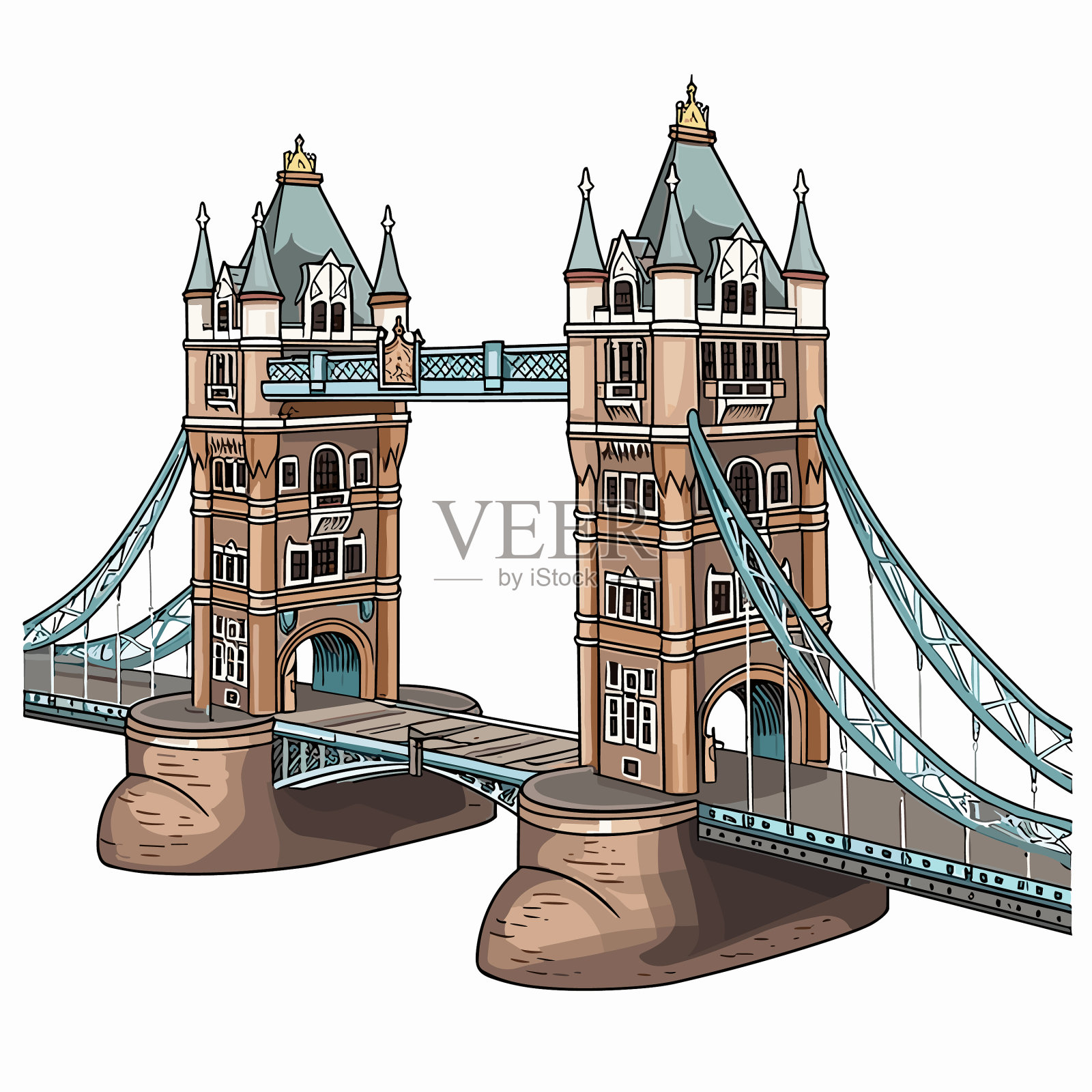塔桥手绘漫画塔桥插画图片素材