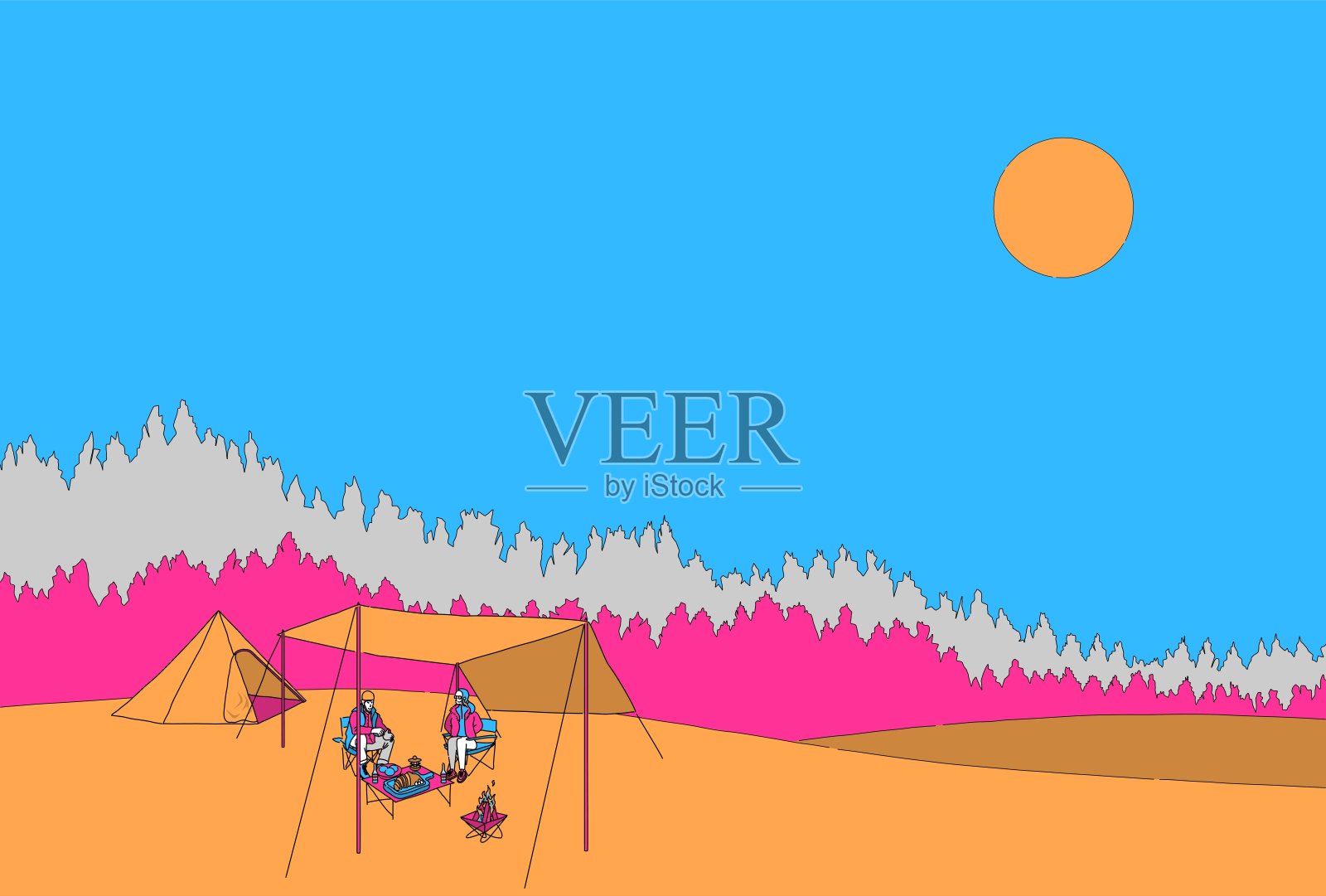 秋冬露营场景插画图片素材