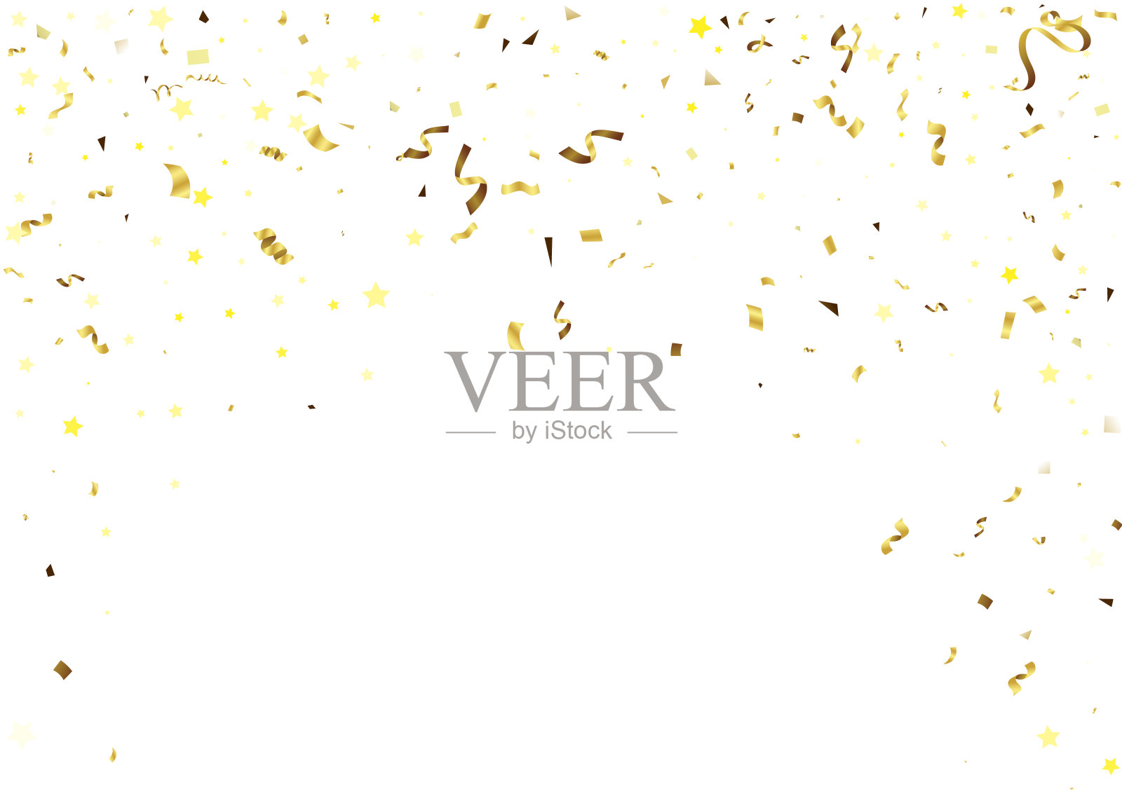 白色背景上的金色五彩纸屑。节日装饰。矢量插图:白色背景上的旧彩纸。节日装饰。矢量图插画图片素材