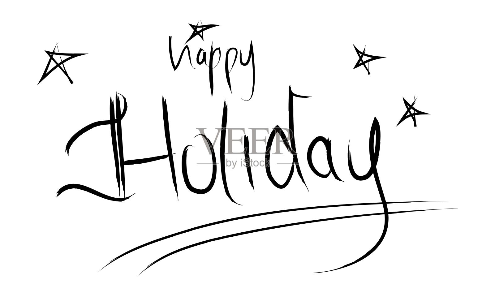 节日快乐文字手写书法。用于贺卡。孤立在白色背景上。矢量图插画图片素材