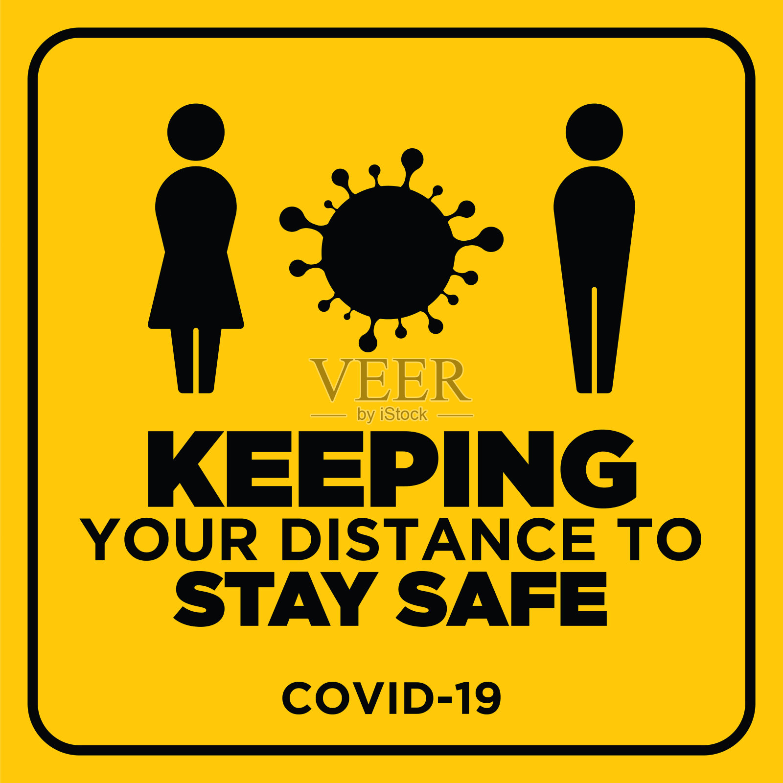 社交距离警告信号。黄色警告标志，关于冠状病毒或covid-19病媒插图插画图片素材