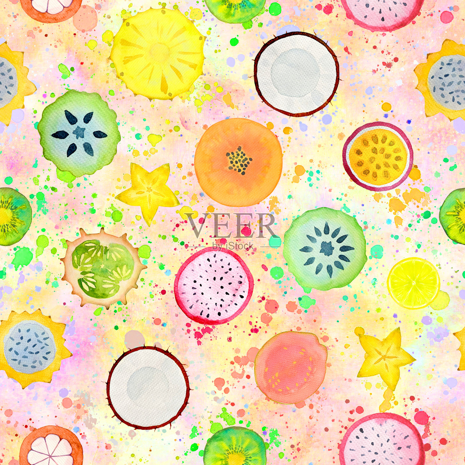 无缝图案与异国情调的热带水果插画图片素材