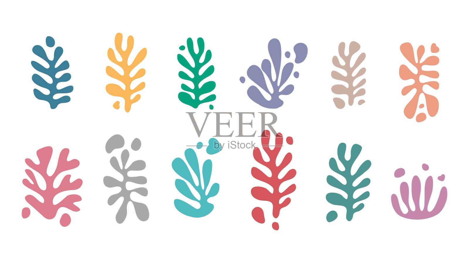 抽象的有机元素。套彩色手绘各种形状。在白色背景上涂鸦孤立的物体插画图片素材