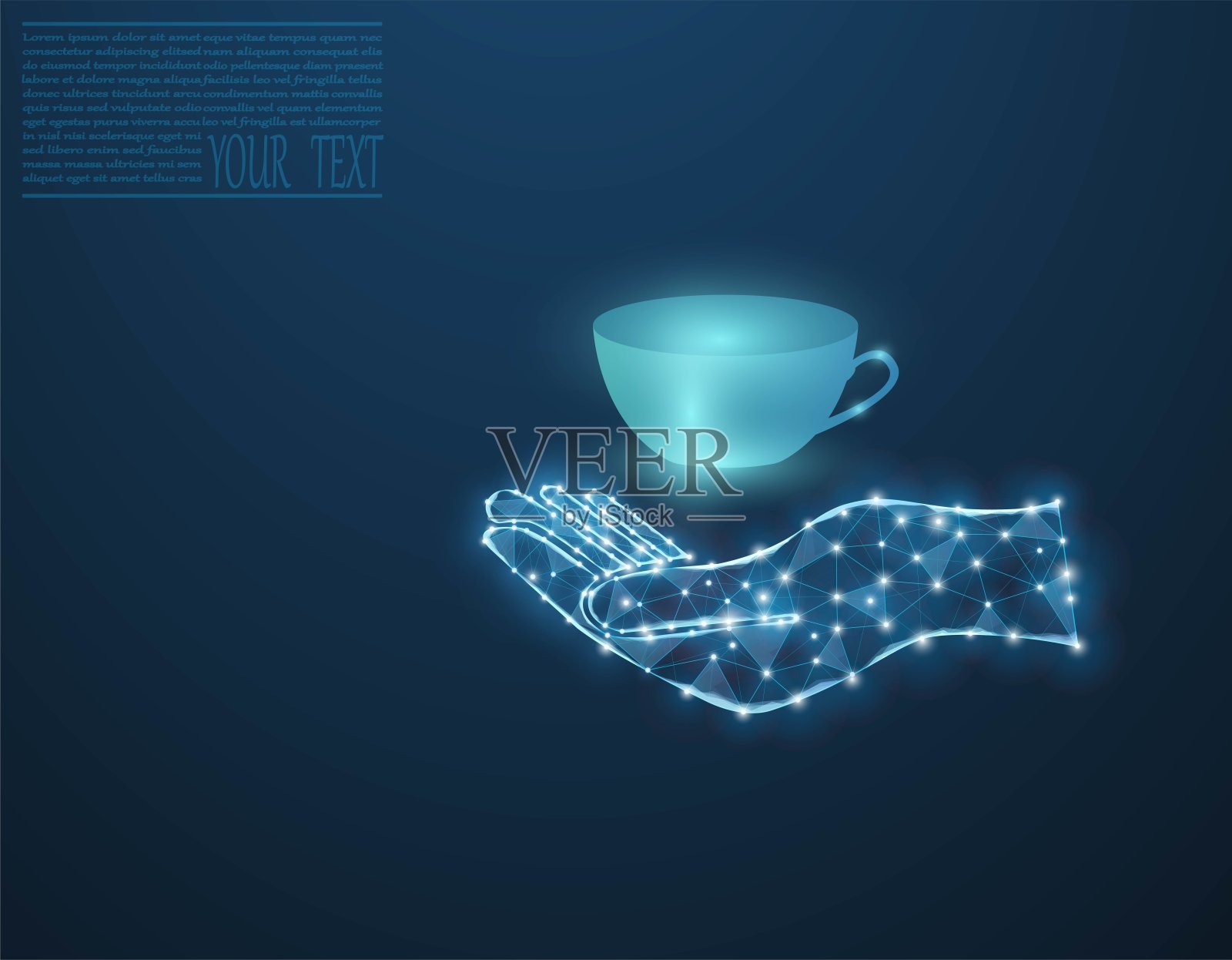 一杯水在霓虹灯的手。插画图片素材