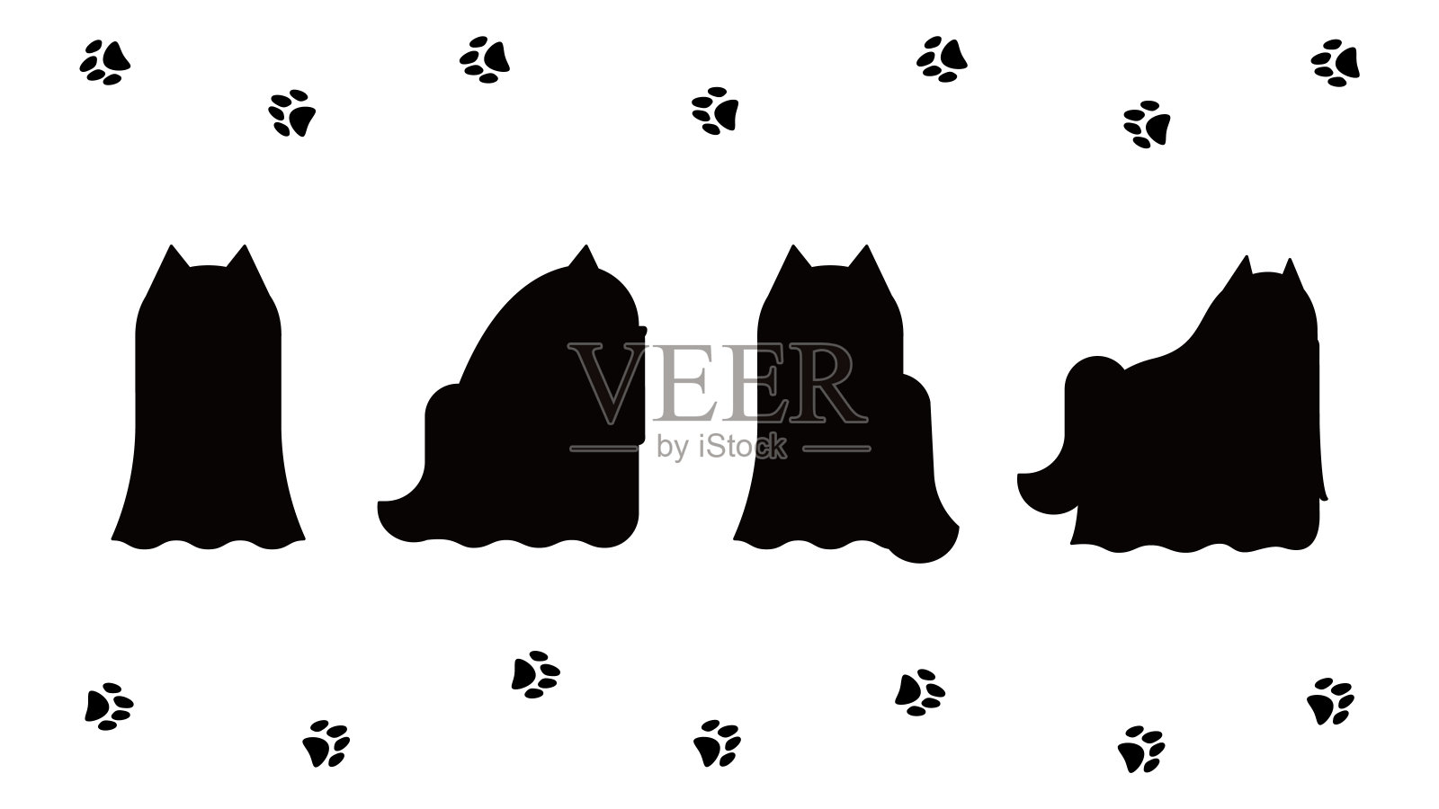 约克夏犬剪影4姿势集插画图片素材