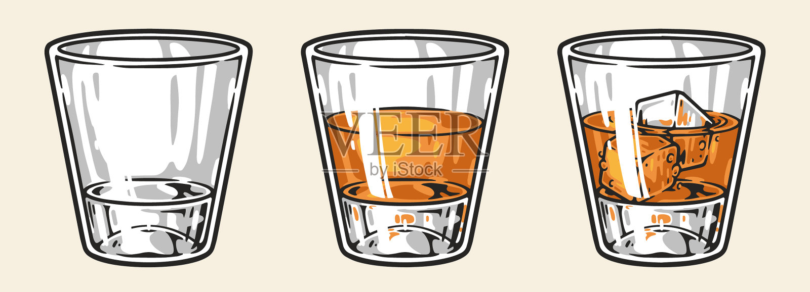 眼镜朗姆酒设置标签彩色插画图片素材