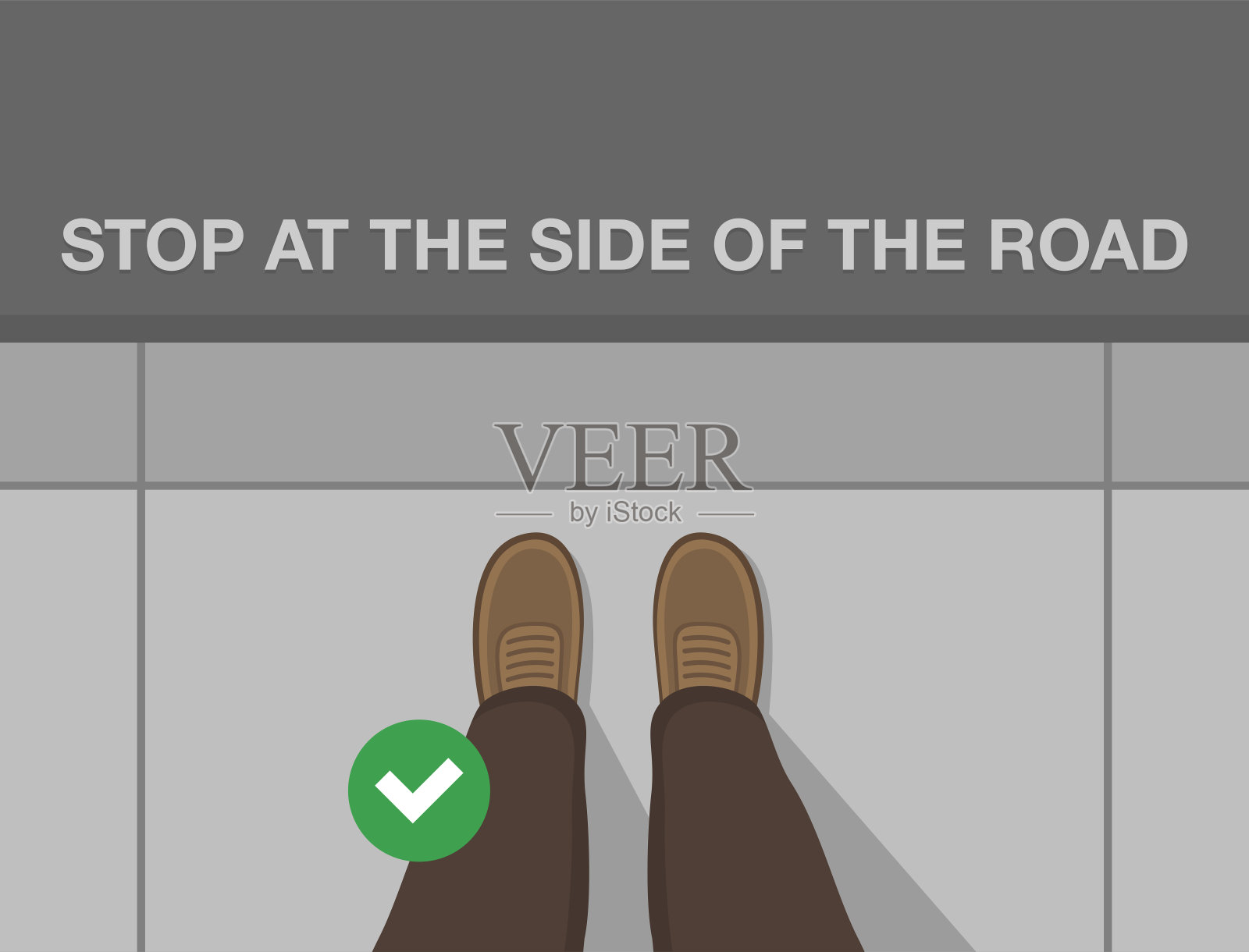 一个人站在水泥人行道上。把车停在路边。前视图。矢量插图模板。插画图片素材