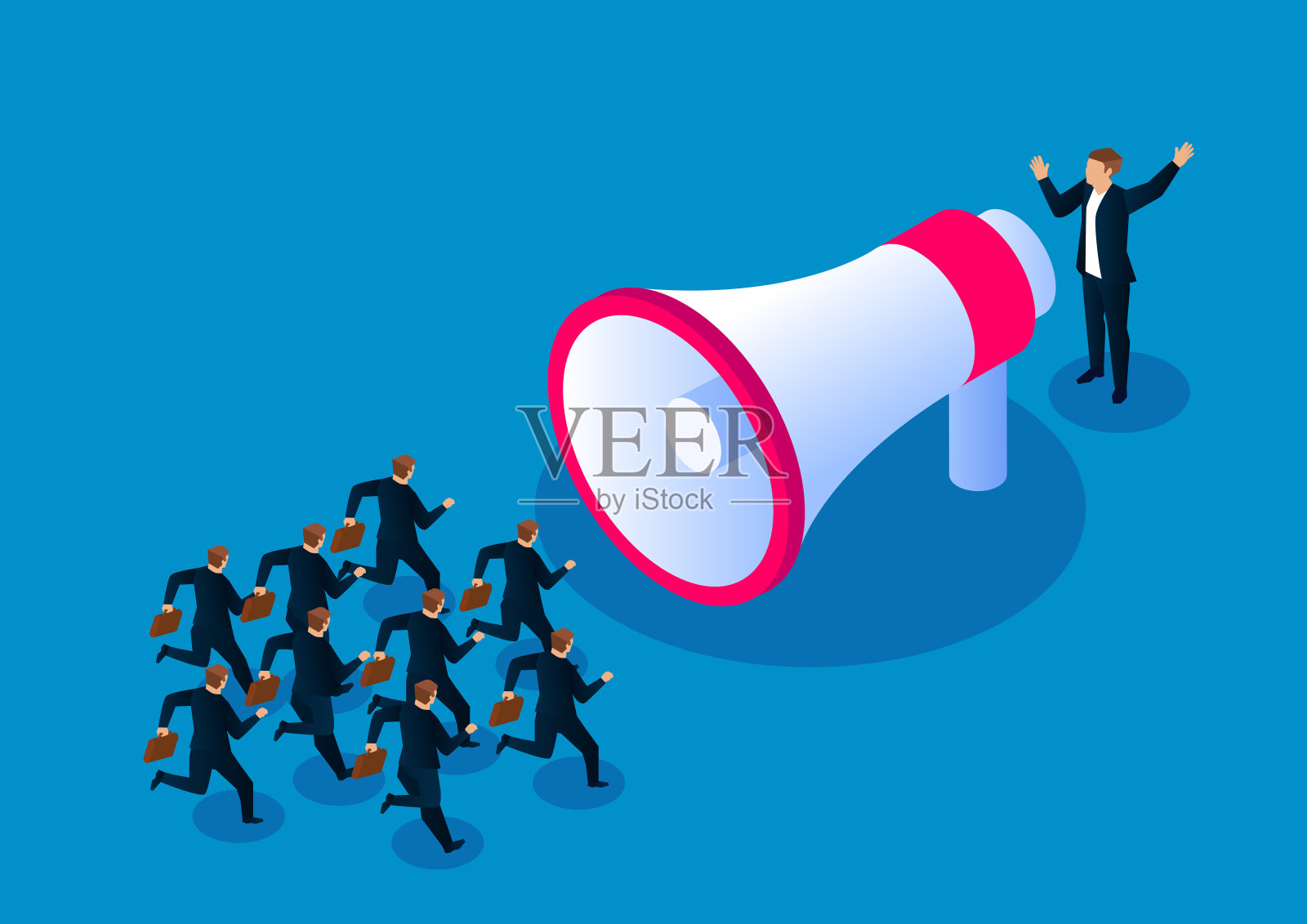 领导站在扩音器后面喊员工插画图片素材