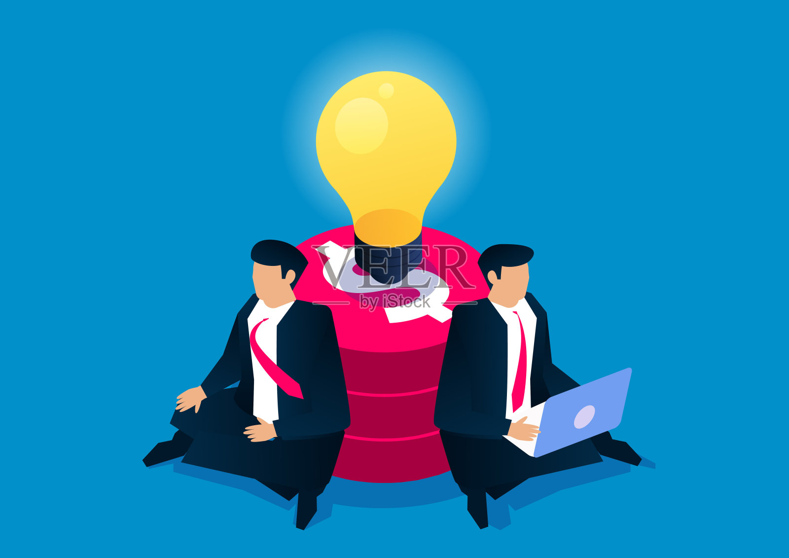 两个商人盘腿沉思赚钱的主意插画图片素材