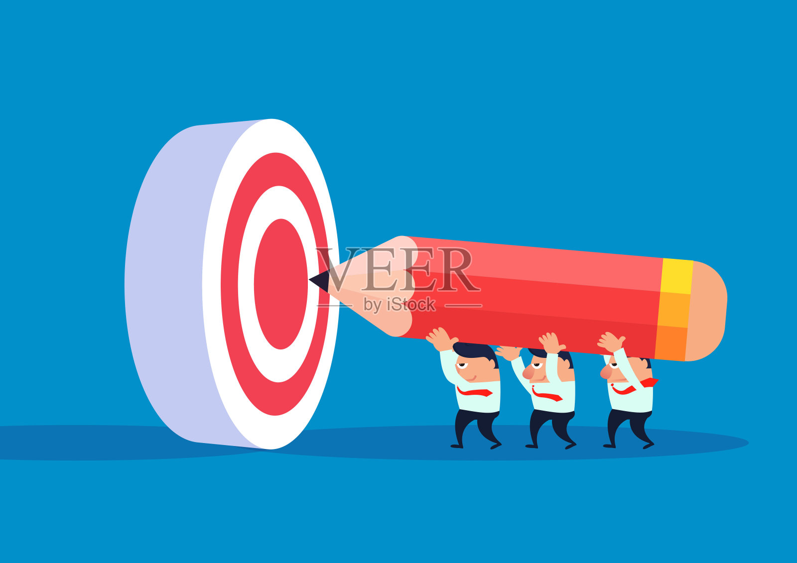 三个商人拿着巨大的铅笔画靶子插画图片素材