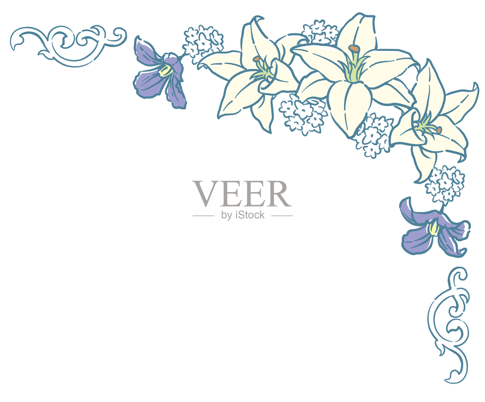 装饰框角与优雅的花朵在复古风格。矢量插图。插画图片素材