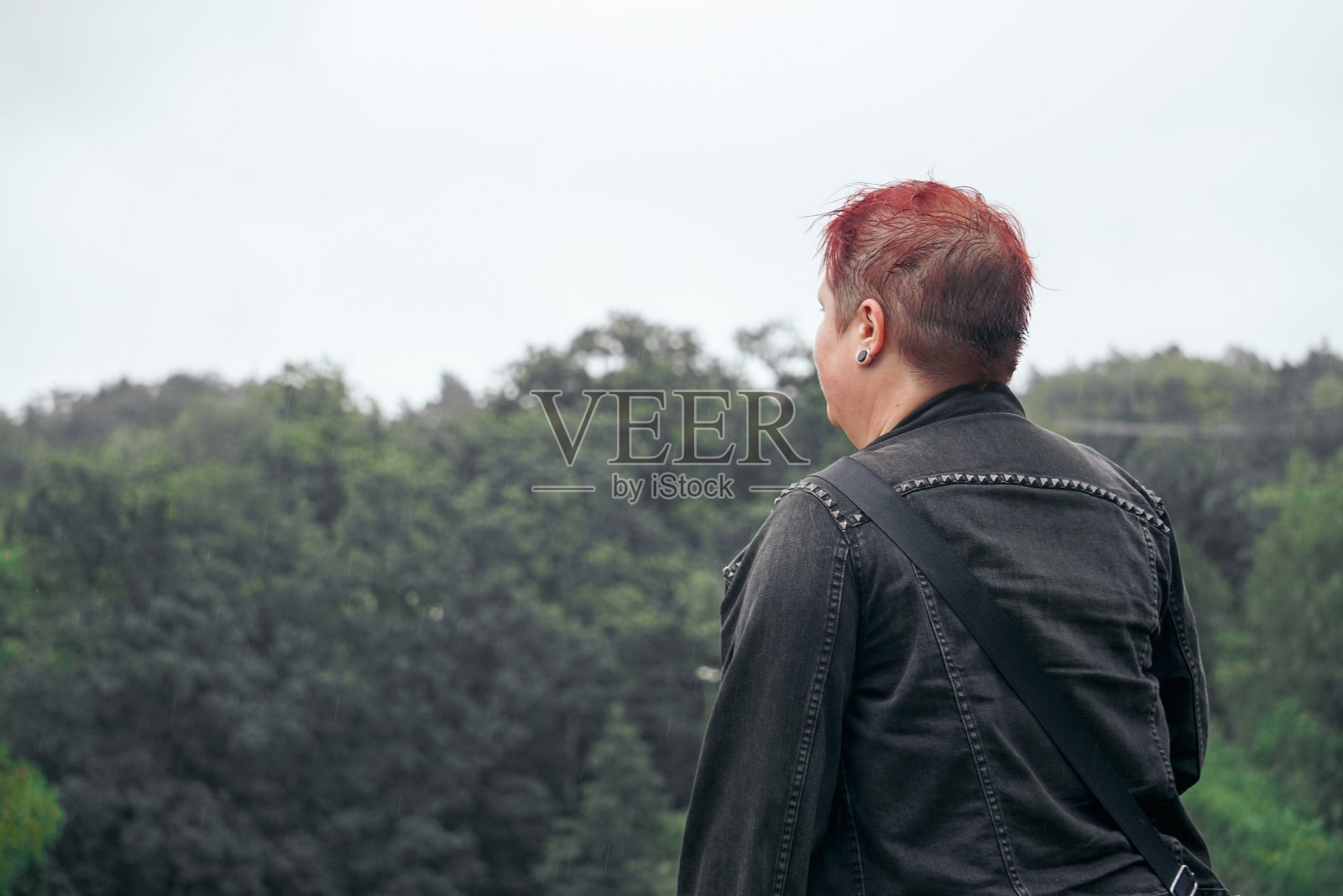 靠树站立的人的后视图照片摄影图片