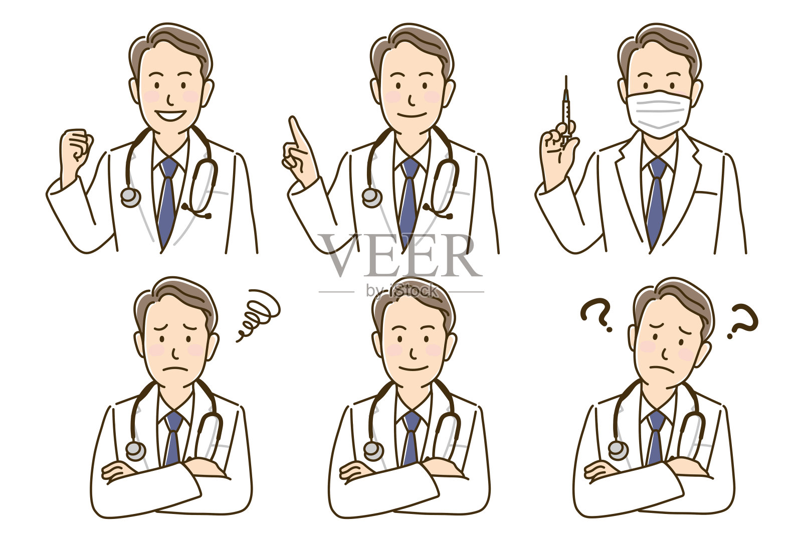 白大褂男组，矢量图插画图片素材