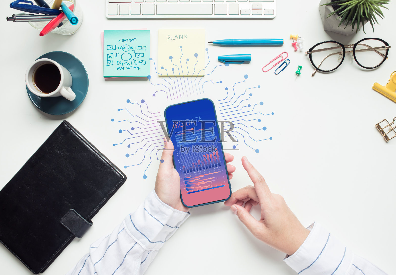 大数据和人工智能技术概念。与智能聊天机器人自主。数字化的发展。照片摄影图片