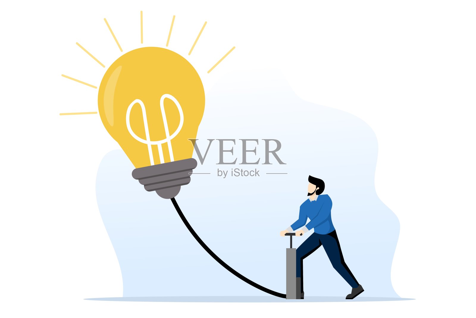 业务改进和增长的概念。商人正在给一个灯泡标志气球充气。企业战略、理念、投资、财富、管理、营销平面矢量插画。插图。插画图片素材