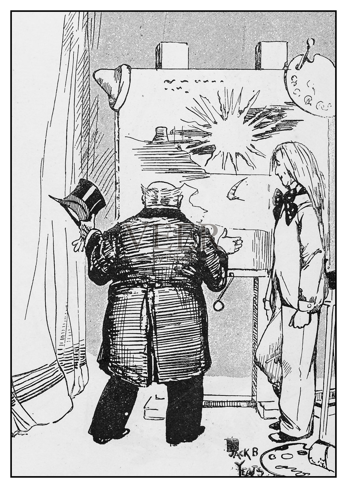 古董插图:画家卡通插画图片素材