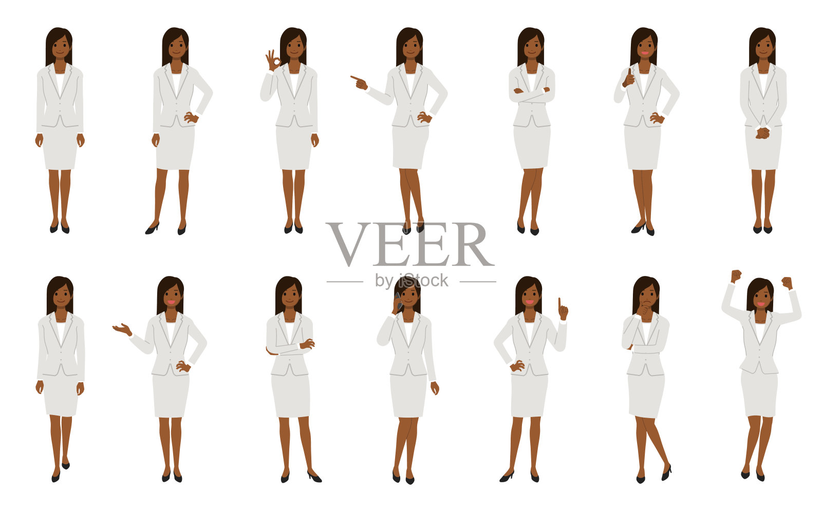 集非裔美国女商人孤立的白人背景插画图片素材