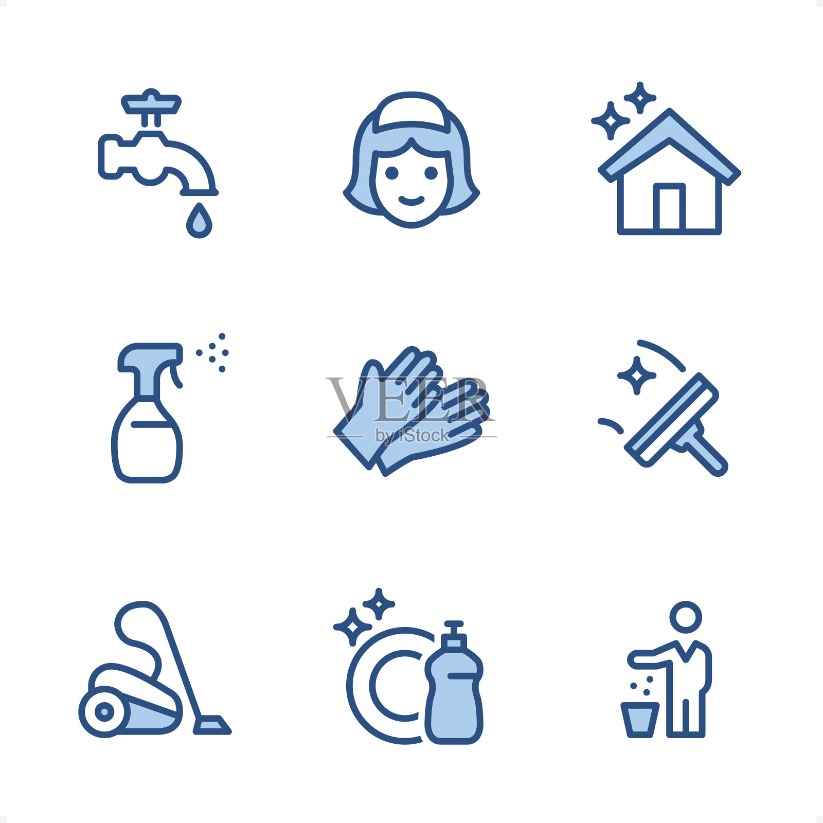 清洁服务-像素完美的蓝色图标图标素材