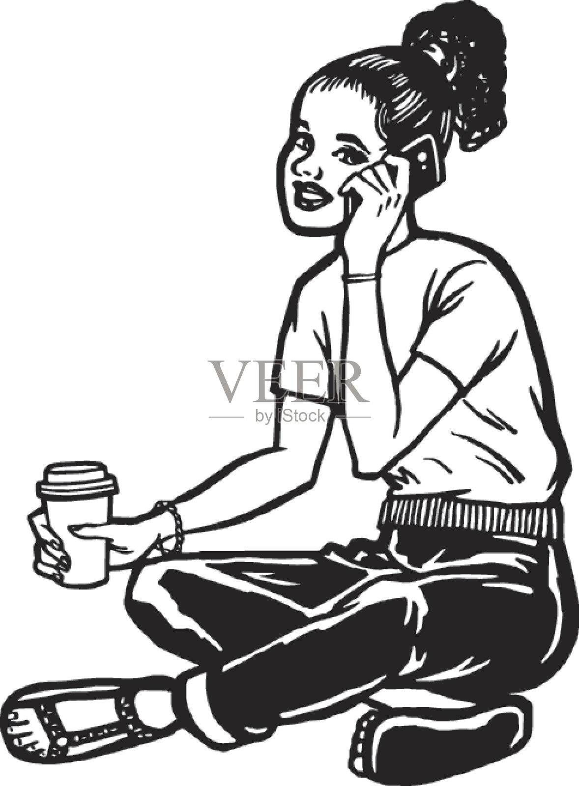 女孩煲电话粥插画图片素材