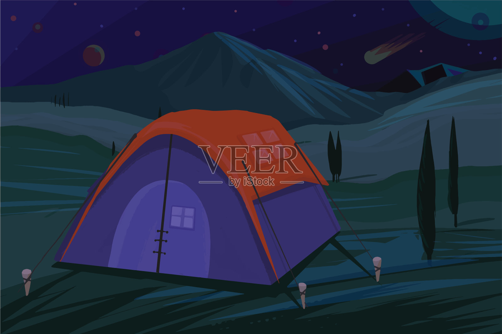 在一百万颗星星下露营插画图片素材