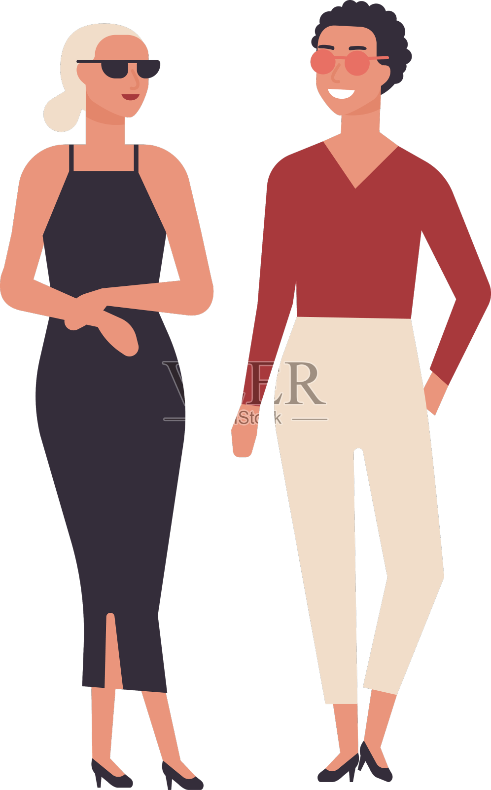 一对年轻微笑的女人穿着优雅设计元素图片