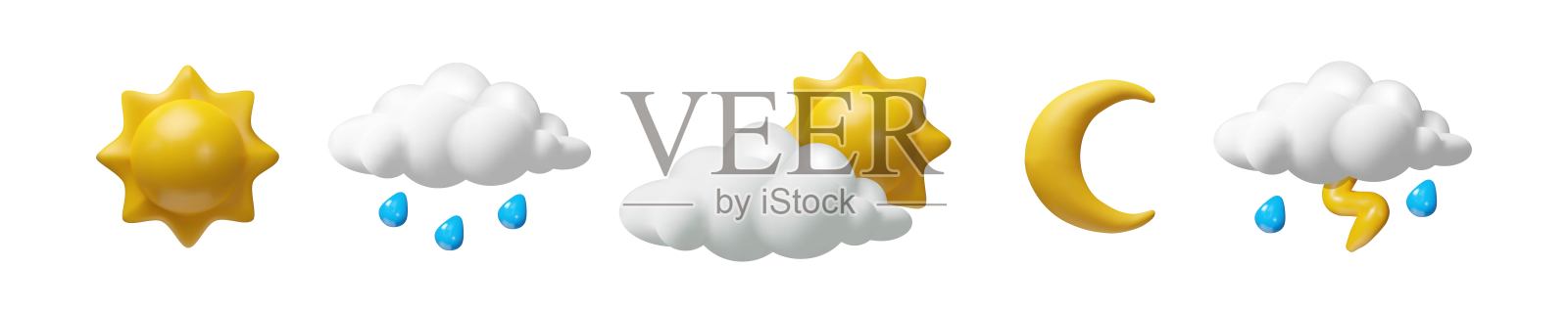 可爱的3d卡通天气图标集插画图片素材