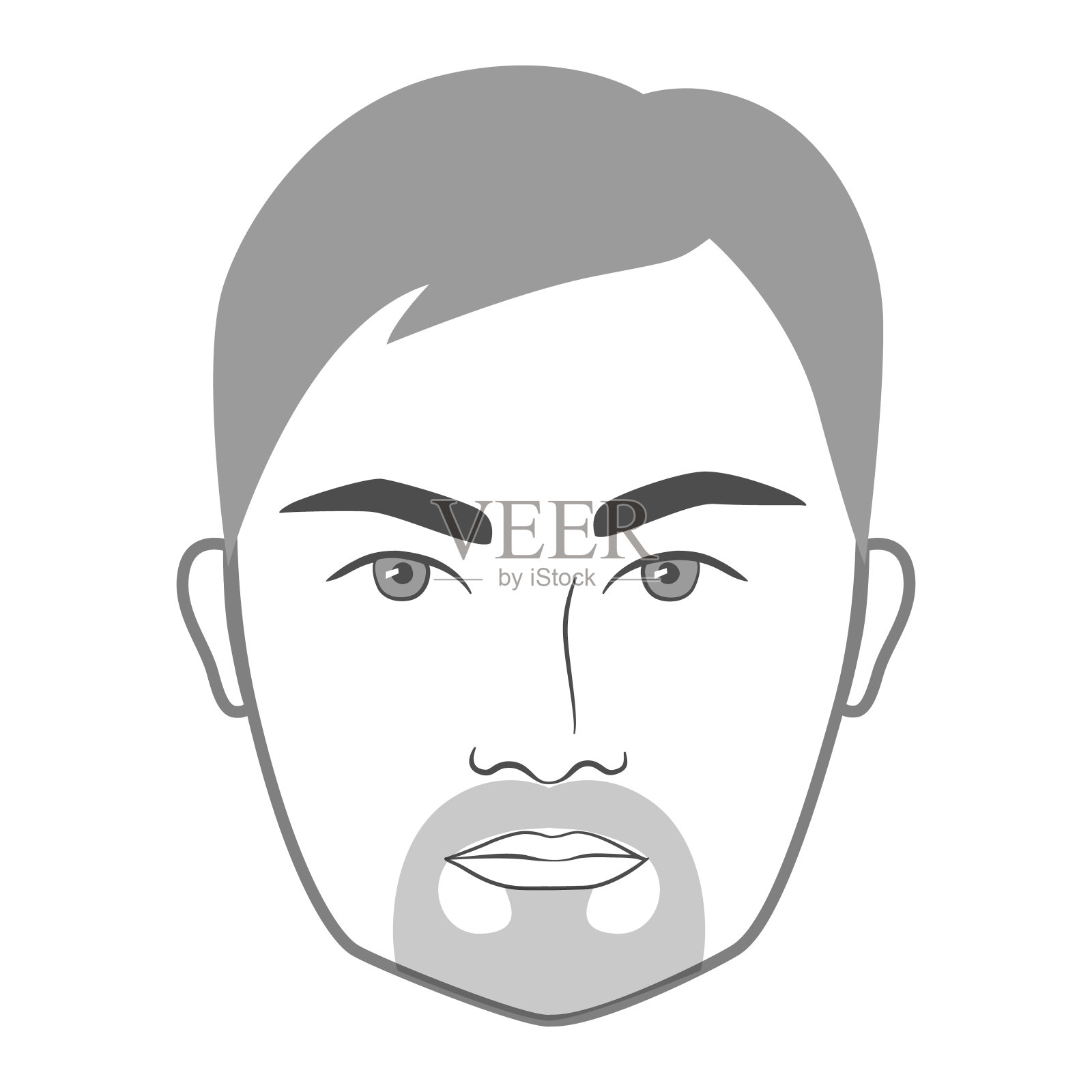 胡茬胡子山羊胡风格的男人在脸插图3三天面部毛发胡子。5点钟阴影矢量肖像男性时尚模板平面。时尚的发型孤立的轮廓，白色的背景插画图片素材