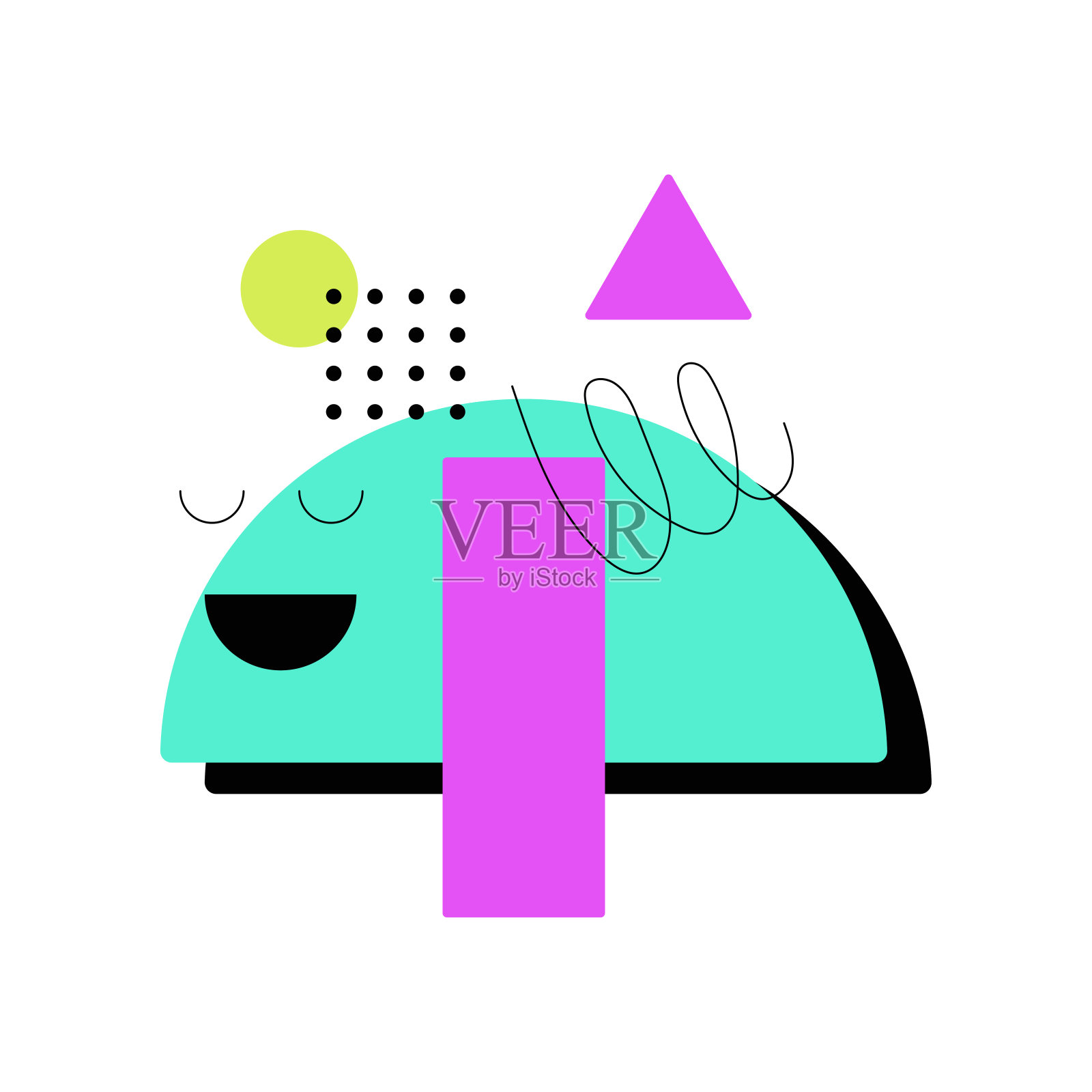 几何绿松石形状与面部情感矢量插图插画图片素材