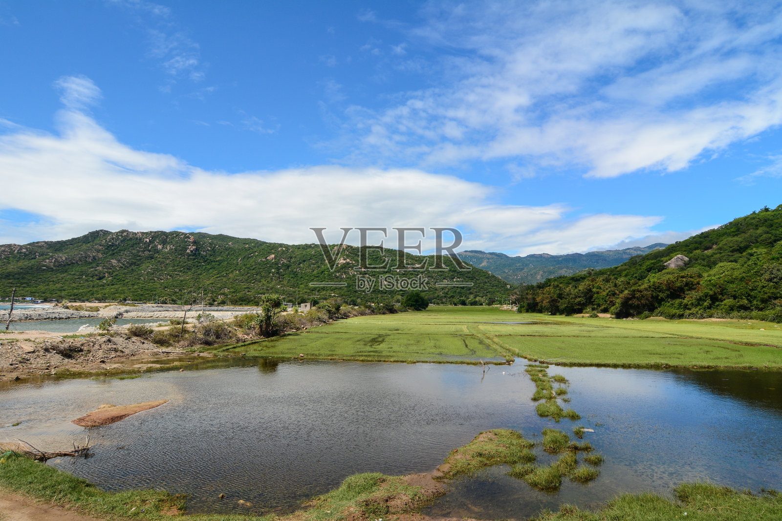 晴天的湖景照片摄影图片