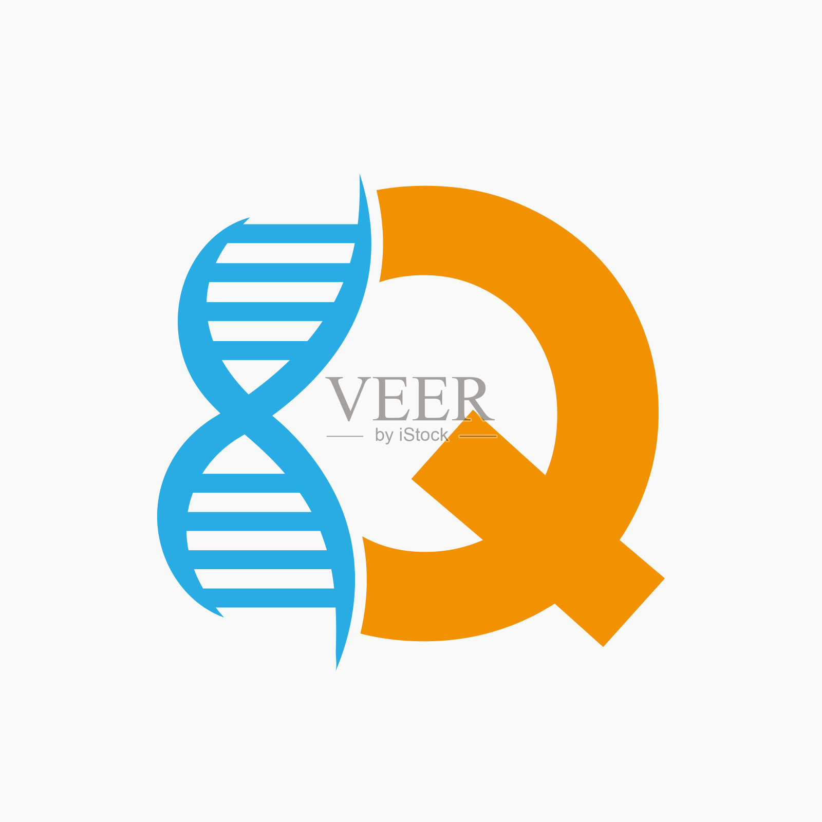 字母Q DNA标志设计概念与DNA细胞图标。医疗保健标志插画图片素材