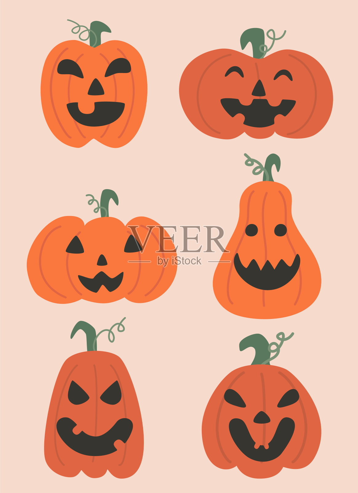 一组欢笑的万圣节南瓜插画图片素材