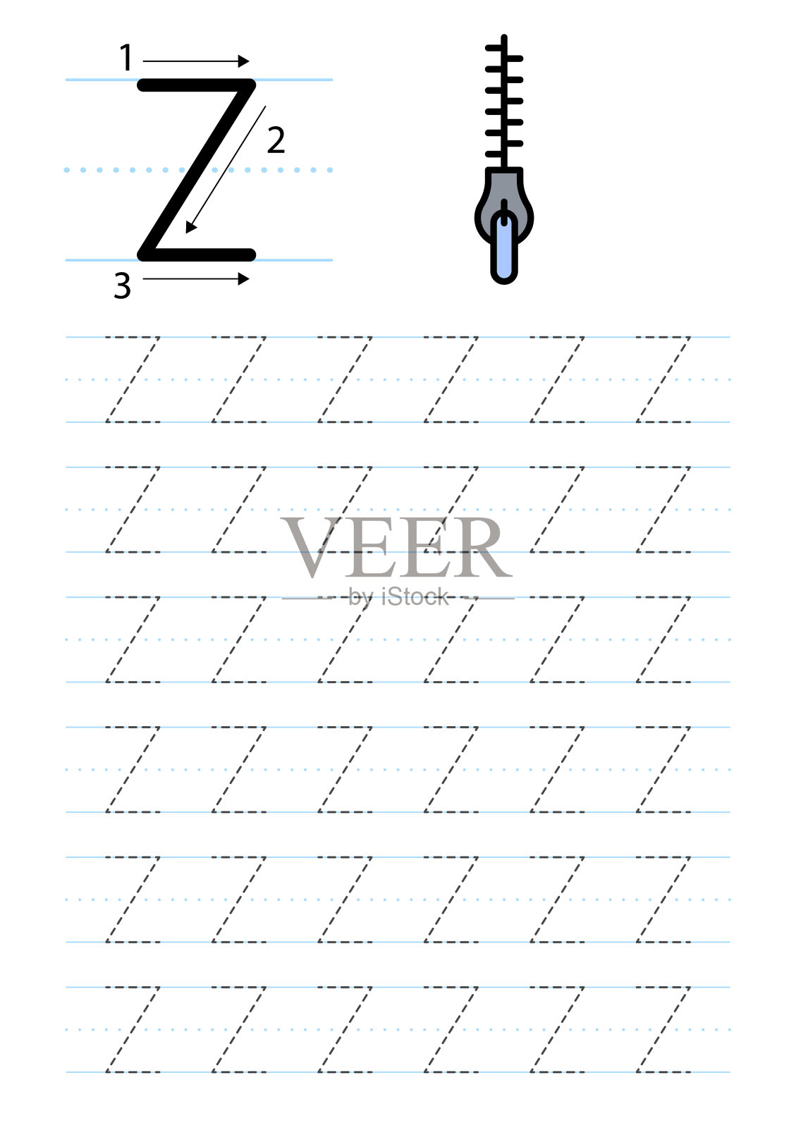 可打印字母Z字母描摹工作表插画图片素材