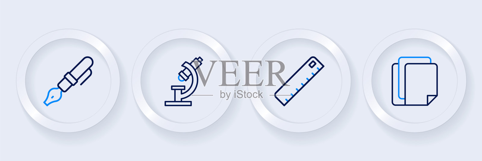 设置线文件文件，尺子，显微镜和钢笔笔尖图标。向量插画图片素材