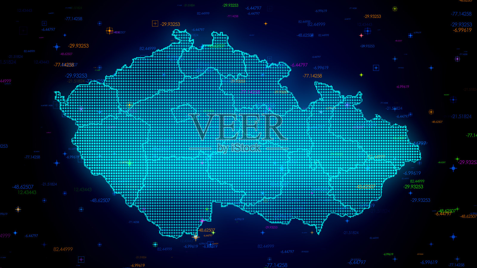 未来的蓝色彩色闪亮的数字技术Hud点马赛克网格捷克共和国地图分开区域光扫描与数字技术粒子插画图片素材